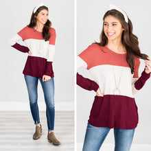 Load image into Gallery viewer, Casual Cuteness Burgundy Red Colorblock Top
