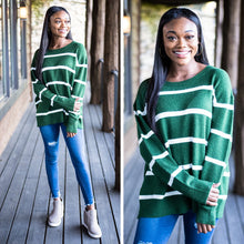 Load image into Gallery viewer, Better Together Hunter Green-White Striped Sweater
