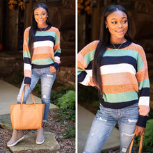Load image into Gallery viewer, Just Feel The Love Rust-Mint Striped Sweater
