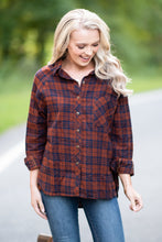 Load image into Gallery viewer, Climbing To The Top Cognac Plaid Button Down Top
