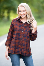 Load image into Gallery viewer, Climbing To The Top Cognac Plaid Button Down Top
