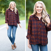 Load image into Gallery viewer, Climbing To The Top Cognac Plaid Button Down Top
