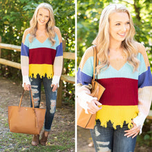 Load image into Gallery viewer, See You There Tan Multicolored Distressed Sweater
