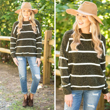 Load image into Gallery viewer, In It For Love Olive Green Chenille Striped Sweater
