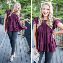 Load image into Gallery viewer, It's A Joy Burgundy Red Swiss Dot Top
