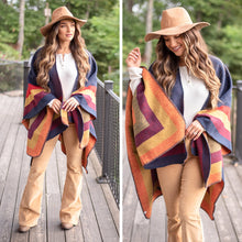 Load image into Gallery viewer, Traveling Out West Navy Multicolored Poncho
