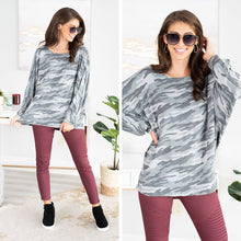 Load image into Gallery viewer, Not The Last Charcoal Gray Camo Top
