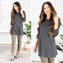 Load image into Gallery viewer, Medley In Love Charcoal Gray Pocket Tunic
