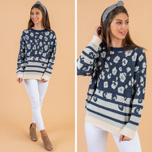 Load image into Gallery viewer, Just For Today Navy Blue Leopard Sweater
