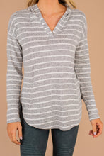 Load image into Gallery viewer, See You Smile Heather Gray Striped Hoodie
