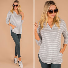 Load image into Gallery viewer, See You Smile Heather Gray Striped Hoodie
