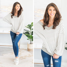 Load image into Gallery viewer, Give Me Love Gray Striped Waffle Sweater
