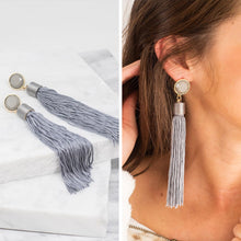 Load image into Gallery viewer, What A Gem Gray Tassel Earrings
