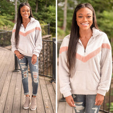 Load image into Gallery viewer, Catching The Vibes Gray Chevron Pullover
