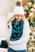 Load image into Gallery viewer, Autumn Air Green And Navy Plaid Blanket Scarf

