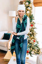 Load image into Gallery viewer, Autumn Air Green And Navy Plaid Blanket Scarf
