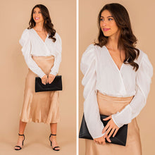 Load image into Gallery viewer, Flare For Chic White Bloused Bodysuit
