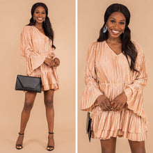 Load image into Gallery viewer, Make A Statement Champagne Pleated Dress

