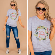 Load image into Gallery viewer, Merry and Bright Sport Gray Graphic Tee
