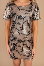 Load image into Gallery viewer, Burst On The Scene Gold And Black Sequin Dress
