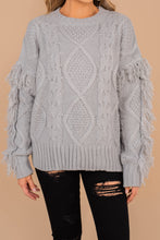 Load image into Gallery viewer, All Or Nothing Gray Fringe Sweater
