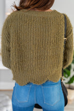Load image into Gallery viewer, It's True Love Olive Green Scalloped Sweater
