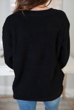 Load image into Gallery viewer, Just Be Happy Black Waffle Sweater
