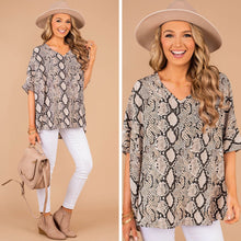 Load image into Gallery viewer, Planned Perfection Taupe Brown Snake Print Top
