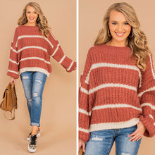Load image into Gallery viewer, Casual Mood Wine Red Striped Sweater
