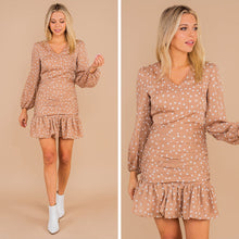 Load image into Gallery viewer, Sweet Nature Taupe Brown Polka Dot Dress

