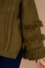 Load image into Gallery viewer, All For The Drama Olive Green Fringe Sweater
