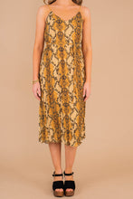 Load image into Gallery viewer, Just For Tonight Mustard Yellow Snake Midi Dress
