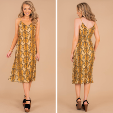 Load image into Gallery viewer, Just For Tonight Mustard Yellow Snake Midi Dress
