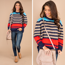 Load image into Gallery viewer, Feeling Happy Blue Colorblock Sweater
