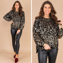 Load image into Gallery viewer, Say You Love Me Black And Rose Gold Leopard Sweater
