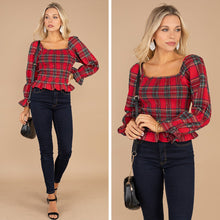 Load image into Gallery viewer, Tis The Season Red Plaid Top

