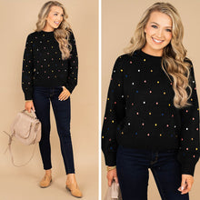 Load image into Gallery viewer, Reveal Your Joy Black Polka Dot Sweater
