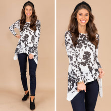 Load image into Gallery viewer, Moving On Ivory White Cow Print Top
