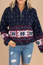 Load image into Gallery viewer, Walking In Winter Navy Blue Fleece Pullover
