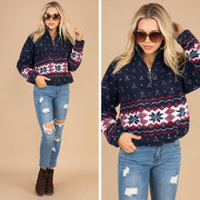 Load image into Gallery viewer, Walking In Winter Navy Blue Fleece Pullover
