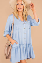 Load image into Gallery viewer, Get Where You're Going Light Blue Ruffled Hem Dress
