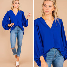 Load image into Gallery viewer, Stop You In Your Tracks Royal Blue Bubble Sleeve Top
