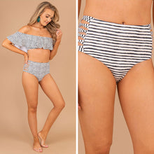Load image into Gallery viewer, Cherish The Sun White And Black Striped Bikini Bottoms

