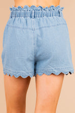 Load image into Gallery viewer, Here To Relax Denim Blue Denim Scalloped Shorts
