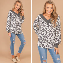 Load image into Gallery viewer, In The Clear Gray And Charcoal Leopard Top

