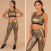 Load image into Gallery viewer, All That Glitters Gold Metallic Sports Bra
