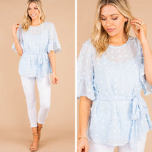 Load image into Gallery viewer, You're The One Light Blue Swiss Dot Blouse
