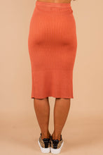 Load image into Gallery viewer, In The Moment Rust Orange Ribbed Midi Skirt

