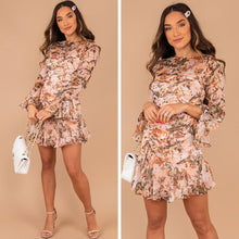 Load image into Gallery viewer, Get The Look Nude Brown Floral Ruched Dress
