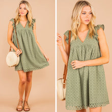 Load image into Gallery viewer, Couldn't Be Sweeter Sage Green Eyelet Dress
